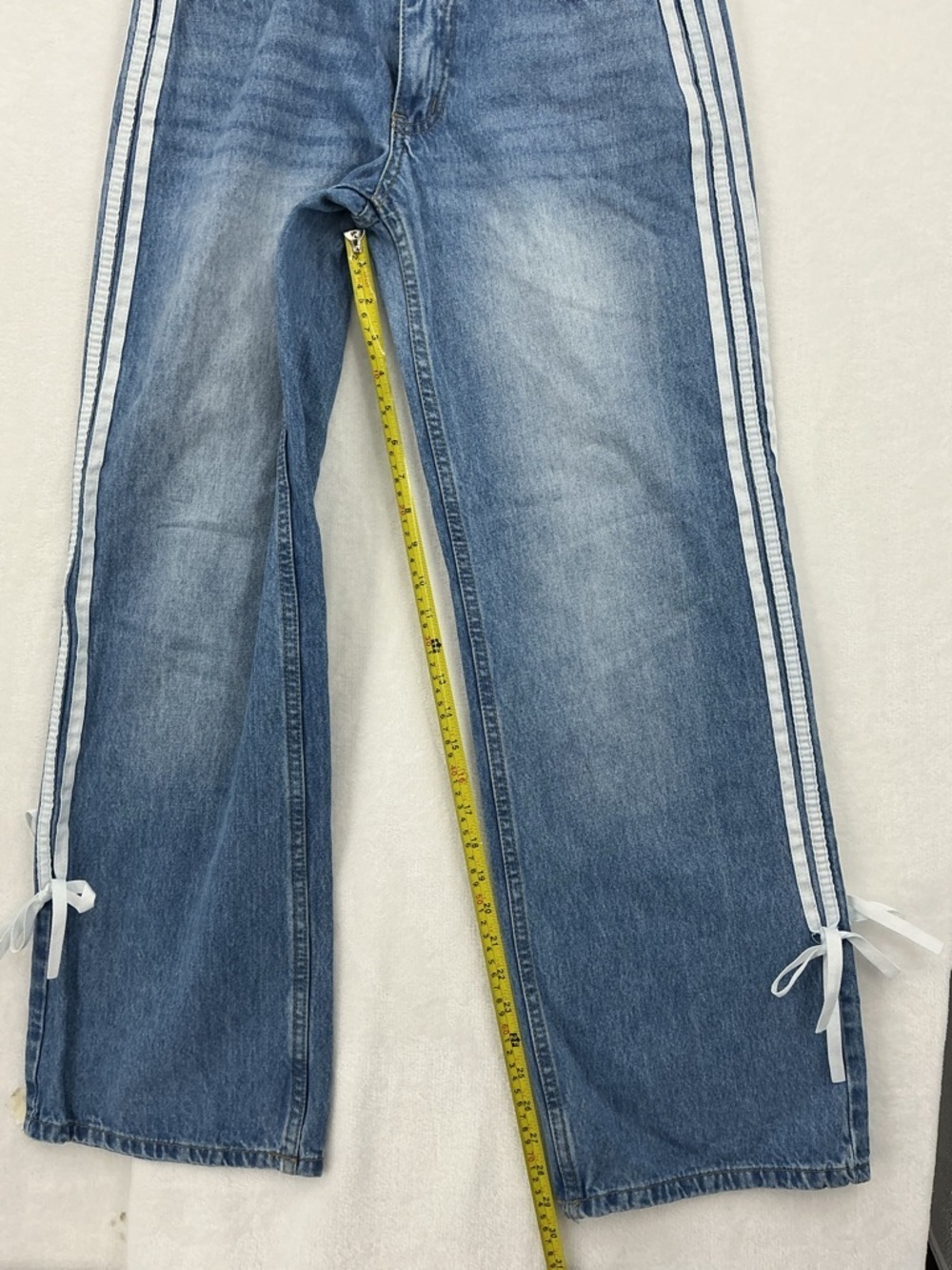 High-Rise Wide Leg Jeans with Side Ties - Light Blue Denim 765 - Picture 6 of 7